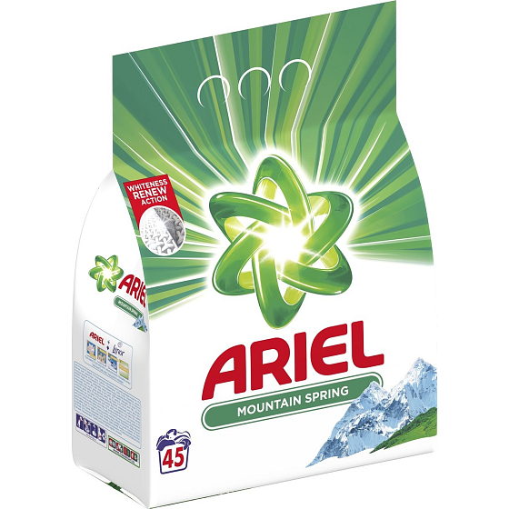 Ariel Mountain Spring prací prášok pre čisté a voňavé bielizeň bez škvŕn 45 dávok 3,375 kg
