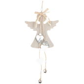 Drevený anjel sivý na zavesenie so zvončekom 11 x 25 cm