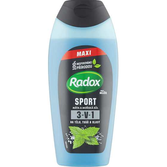 Radox Men Sport Mäta a morská soľ 3v1 sprchový gél a šampón pre mužov 400 ml