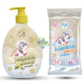 Setablu Vaniglia Unicorn detské tekuté mydlo 500 ml + vlhčené obrúsky 15 ks, kozmetická sada