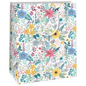 Ditipo Darčeková papierová taška 18 x 10 x 22,7 cm Biele farebné lúčne kvety