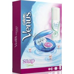 Gillette Venus Snap with Embarance holiaci strojček + puzdro + Satin Care Pure & Delicate holiaci gél 75 ml, kozmetická sada, pre ženy