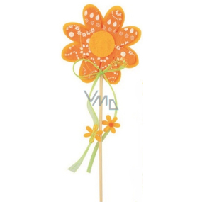 Kvet z filcu oranžový s bielym dekorom zápich 8 cm + špajle
