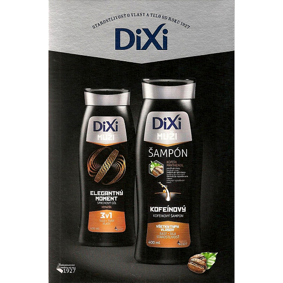 Dixi Muži 3v1 Elegantný moment sprchový gel 400 ml + Kofeínový šampón na vlasy obmedzuje vypadávanie vlasov 400 ml + kúpeľová huba, kozmetická sada