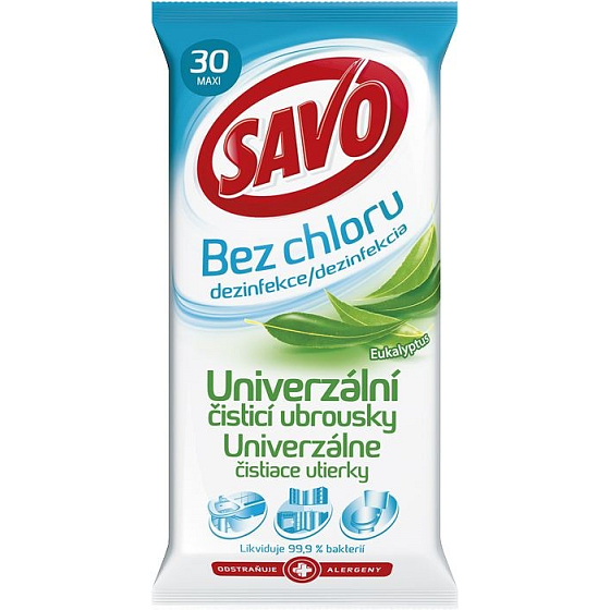 Savo Univerzal Eukalyptus bez chlóru čistiace dezinfekčné obrúsky 30 kusov
