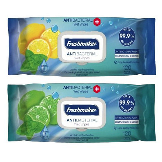 Freshmaker Lime&Mint antibakteriálne vlhčené obrúsky na ruky a telo 120 kusov