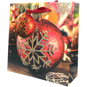 Epee Darčeková papierová taška 17 x 17 x 6 cm Vianočný červenozlatý banka s vločkou CD LUX malá