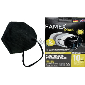 Famex Respirátor ústnej ochranný 5-vrstvový FFP2 tvárová maska čierna 10 kusov