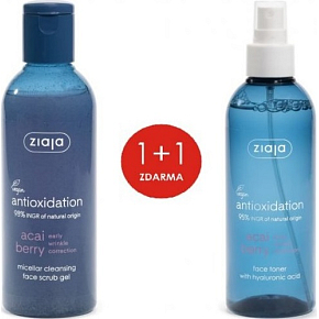 Ziaja Acai Berry micelárny gél s peelingom 200 ml + Ziaja Acai Berry pleťové tonikum s kyselinou hyalurónovou v spreji 200 ml, duopack