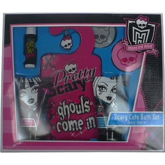 Mattel Monster High Scary Cute! sprchový gél 50 ml + telové mlieko 50 ml + balzam na pery 4,5 g, + huba + prívesok, kozmetická sada