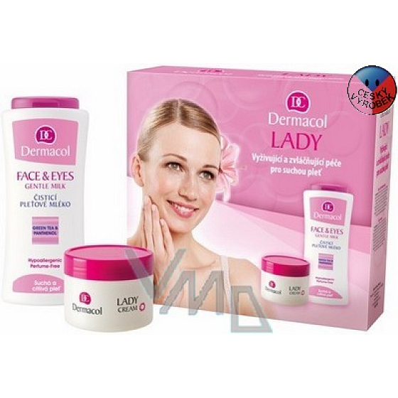 Dermacol Lady čistiace pleťové mlieko 200 ml + denný krém 50 ml, kozmetická sada