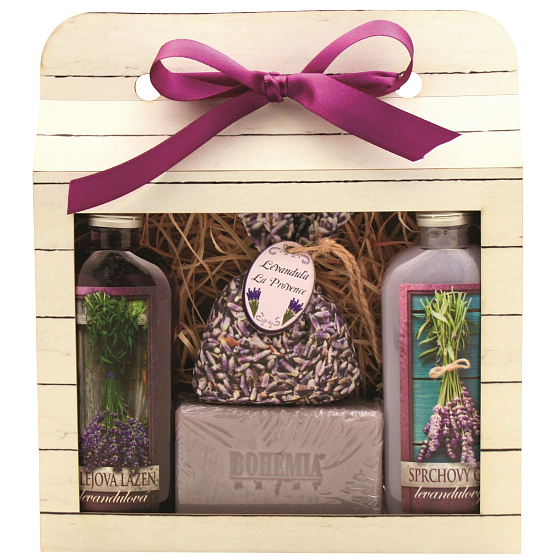 Bohemia Gifts Lavender La Provence sprchový gél 100 ml + Olejový kúpeľ 100 ml + Mydlo 100 g + bylinky levanduľa v sáčku 1 kus, kozmetická sada