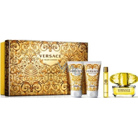 Versace Yellow Diamond toaletná voda s rozprašovačom 50 ml + telové mlieko 50 ml + sprchový gél 50 ml + mini Roller 10 ml, darčeková sada