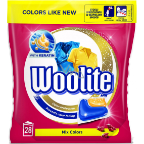 Woolite Dark Keratin Color univerzálny kapsule na pranie, na farebnú bielizeň, ochrana pred stratou tvaru a zachovanie intenzity farby 28 kusov