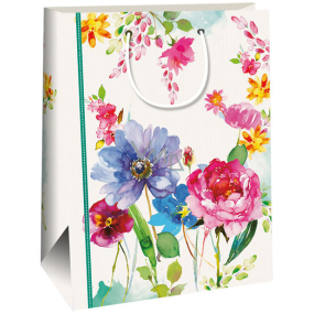 Ditipo Darčeková Kraftová taška 27 x 12 x 37 cm biela, farebné kvety