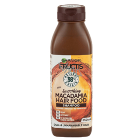 Garnier Fructis Smoothing Macadamia Hair Food hydratačný šampón pre hladký účes na suché, nepoddajné a krepaté vlasy 350 ml