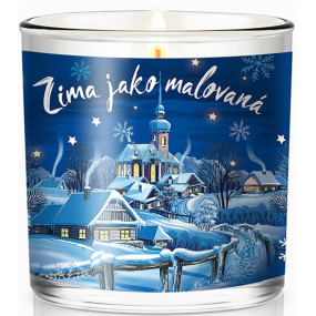 Nekupto Fashion Vianočná vonná sviečka Zima ako maľovaná 7 x 7,5 cm