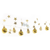 Emos Vianočná girlanda so zlatými guľami a hviezdami 1,9 m, 20 LED diód, teplá biela