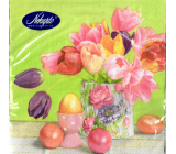 Nekupto Papierové obrúsky 3 vrstvy 33 x 33 cm 20 kusov Veľkonočné zelené, ružové tulipány