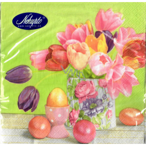Nekupto Papierové obrúsky 3 vrstvy 33 x 33 cm 20 kusov Veľkonočné zelené, ružové tulipány