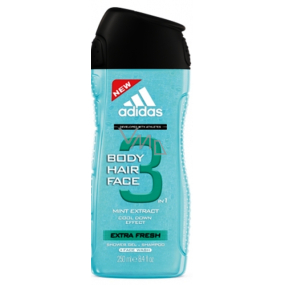 Adidas Extra Fresh 3v1 sprchový gél na telo, vlasy a tvár pre mužov 250 ml