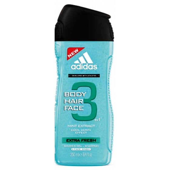 Adidas Extra Fresh 3v1 sprchový gél na telo, vlasy a tvár pre mužov 250 ml