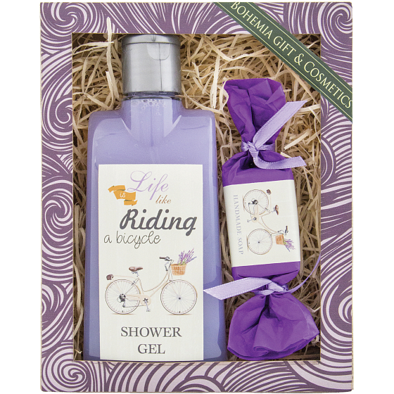 Bohemia Gifts Riding a bicycle Levanduľa sprchový gél 250 ml + toaletné mydlo 30 g, kozmetická sada