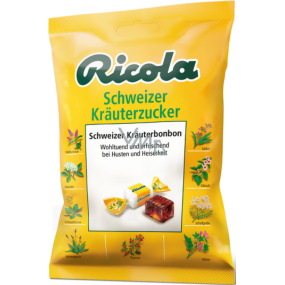 Ricola Schweizer Krauterzucker - švajčiarske bylinné cukríky bez cukru s vitamínom C z 13 bylín, pri kašli, prechladnutí a chrapotu 75 g