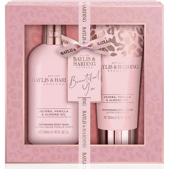 Baylis & Harding Jojoba, Vanilka a Mandľový olej umývací gél 300 ml + telové mlieko 200 ml, kozmetická sada