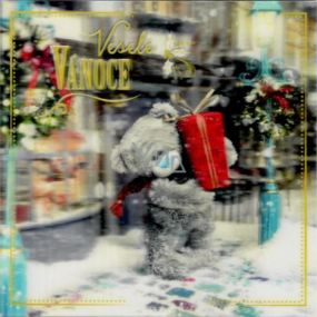 Me to You Blahoželania do obálky 3D Prianie k Vianociam, Vianočné medveď s darčekom 15,5 x 15,5 cm
