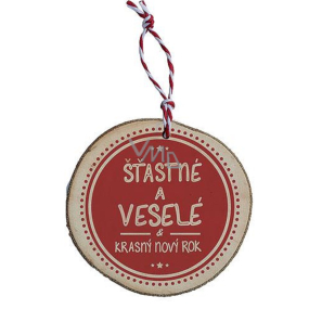 Bohemia Gifts Ručne vyrábaná vianočná ozdoba drevená Šťastné a Veselé červená 6 cm