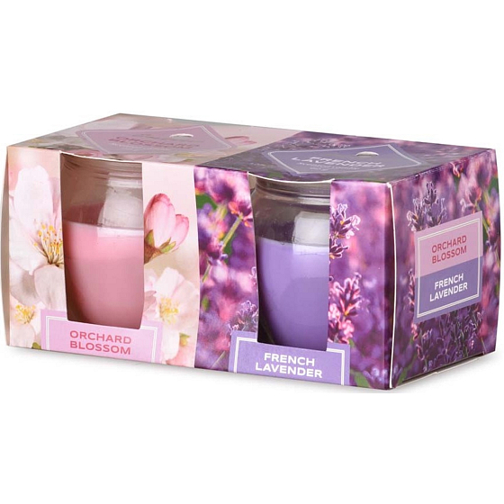 Emocio Orchard Blossom & French Lavender vonná sviečka sklo 65 x 63 mm 2 kusy v krabici