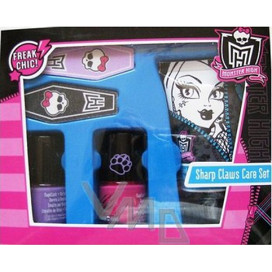 Mattel Monster High krém na ruky 50 ml + pilník na nechty 2 kusy, 2 x lak na nechty ružový, fialový 8 ml, kozmetická sada