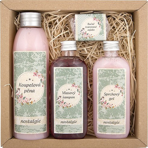 Bohemia Gifts Nostalgia Spa kúpeľová pena 200 ml + Sprchový gél 100 ml + šampón na vlasy 100 ml + Ručne vyrábané mydlo 30 g, kozmetická sada