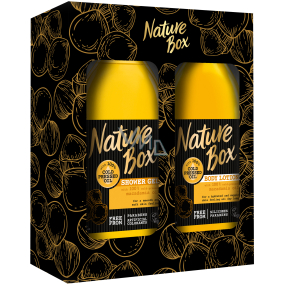 Nature Box Makadamové sprchový gél so 100% za studena lisovaným olejom, vhodné pre vegánov pre jemnú pokožku 385 ml + telové mlieko 385 ml, kozmetická sada