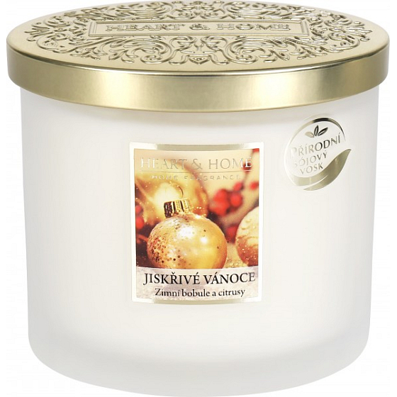 Heart & Home Iskrivé Vianoce Sójová vonná sviečka elipsa 2 knôty horí až 40 hodín 230 g