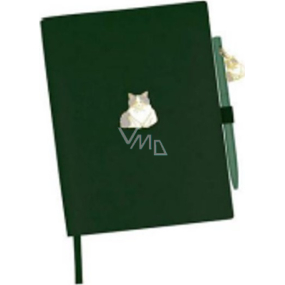 Albi Diár 2023 luxusný s perom Zelený - mačka 10,2 x 14,4 cm