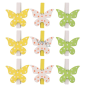 Motýle drevené kolíky 3 farby 4,5 cm, 9 kusov vo vrecku