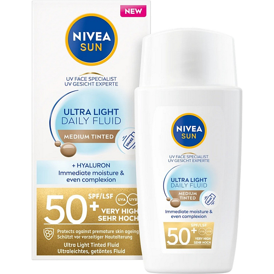 Nivea Sun Ultra Light Daily Fluid tónovací pleťový krém na opalovanie stredný odtieň OF50+, 40 ml