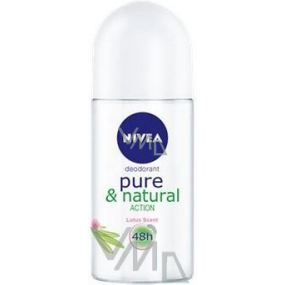 Nivea Pure & Natural Action s vôňou lotosu guličkový dezodorant roll-on pre ženy 50 ml