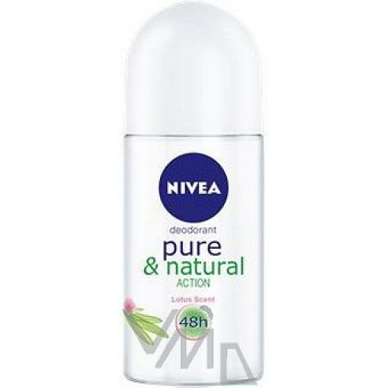 Nivea Pure & Natural Action s vôňou lotosu guličkový dezodorant roll-on pre ženy 50 ml