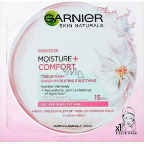 Garnier Moisture + Comfort superhydratační upokojujúce textilné pleťová maska 15 minútová 32 g