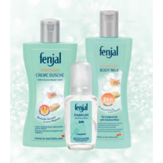 Fenjal Intensive sprchový gél 200 ml + telové mlieko 200 ml + parfumovaný sprej pre ženy 75 ml, kozmetická sada