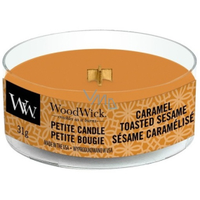 Woodwick Caramel Toasted Sesame - Sezamové sušienky s karamelom vonná sviečka s dreveným knôtom petite 31 g