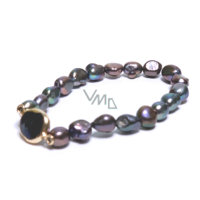 Perla čierna s ozdobou náramok elastický prírodný, 7 - 8 mm / 16 - 17 cm, symbol ženskosti, prináša obdiv