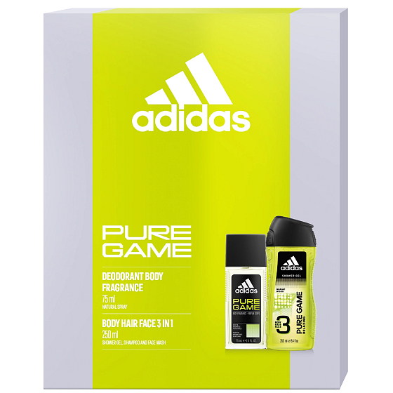 Adidas Pure Game parfumovaný dezodorant 75 ml + sprchový gél 250 ml, kozmetická sada pre mužov