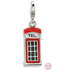 Striebro 925 London Telephone Red Phone Booth 3D, cestovný prívesok náramok