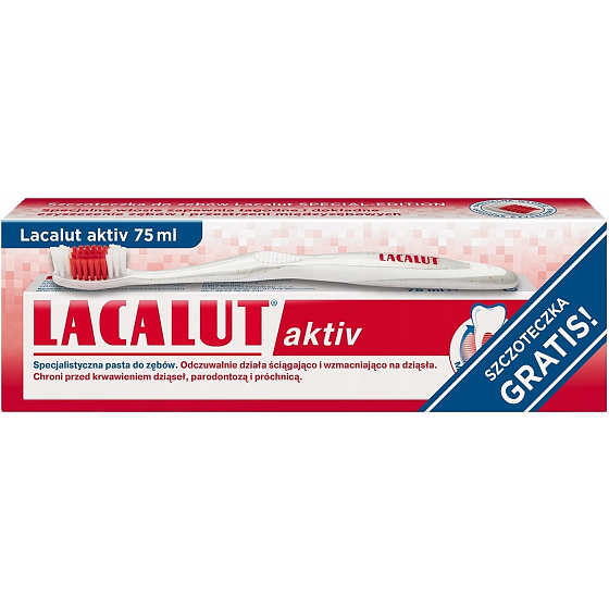 Lacalut Aktiv zubná pasta proti paradentóze 75 ml + zubná kefka, sada