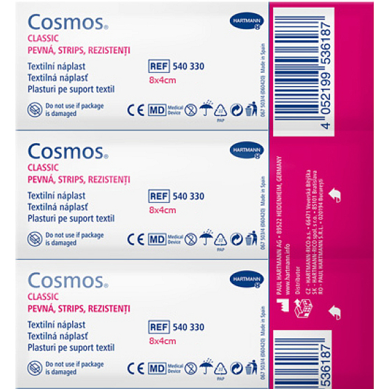 Cosmos Pevná Strips náplast, 8 × 4 cm, 3 ks