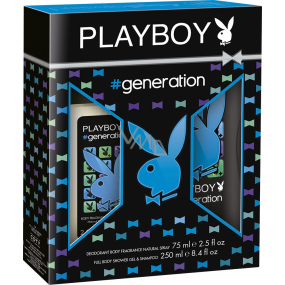 Playboy Generation for Him parfumovaný deodorant sklo 75 ml + sprchový gél 250 ml, kozmetická sada